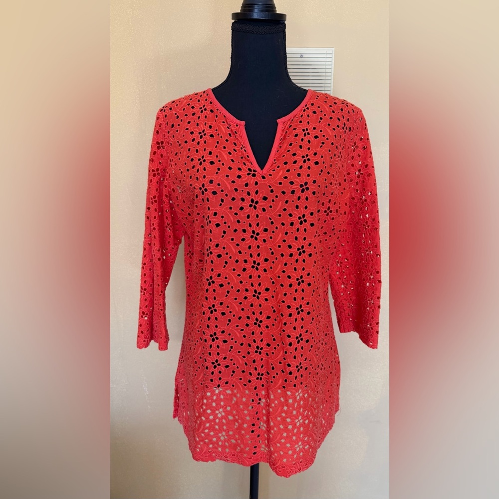 Talbots Vibrant Red Lace Blouse